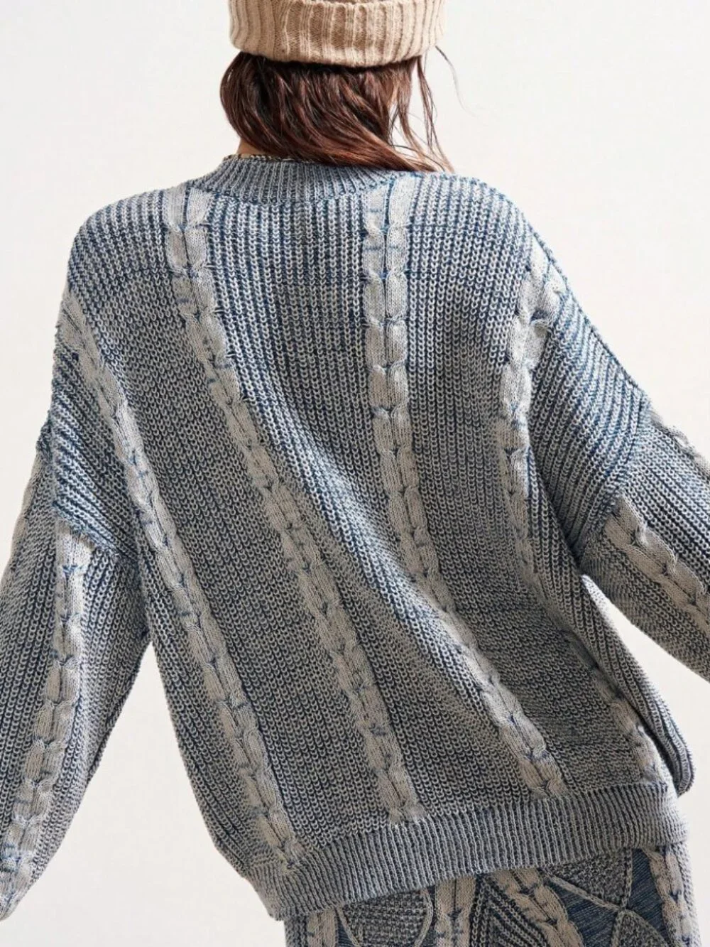 Blue & Gray Marled Cable Knit Oversized Sweater